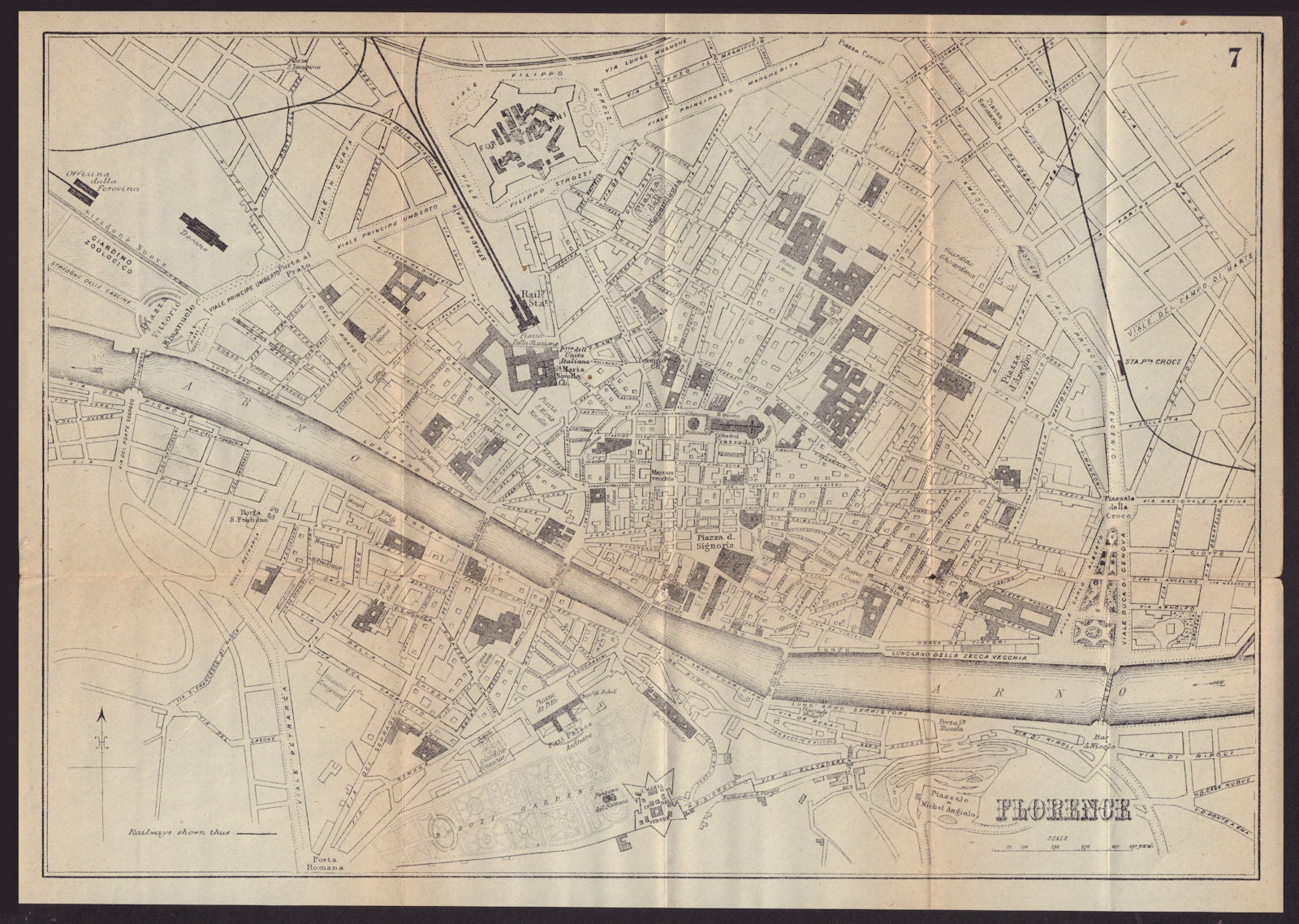 FLORENCE FIRENZE antique town plan city map. Italy. BRADSHAW 1892 old